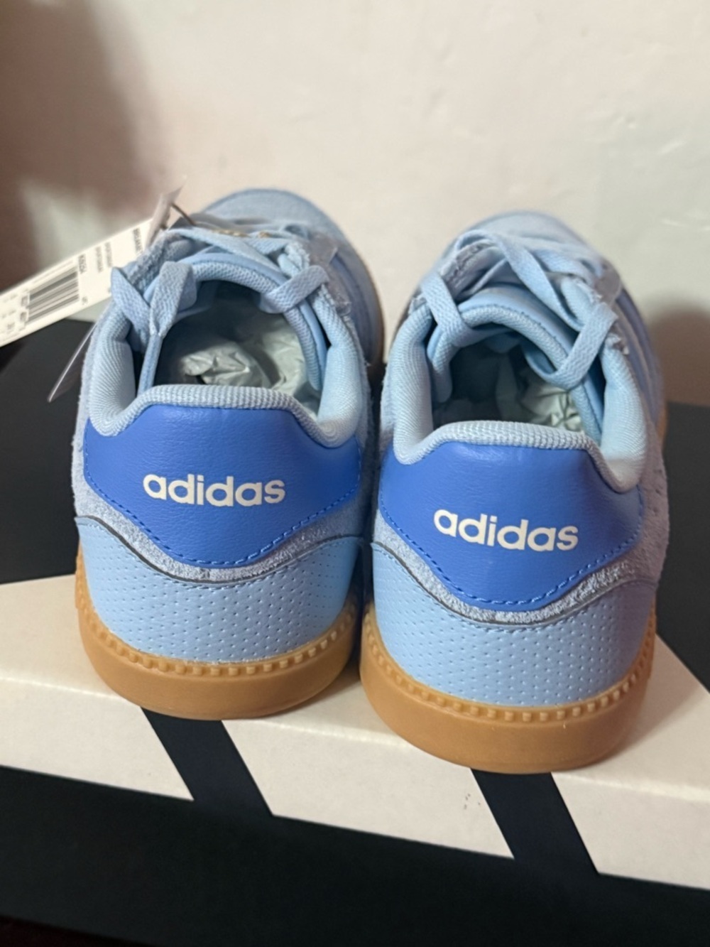 adidas Originals Light Blue Suede Sneakers with Blue Stripes and Gum Sole - Picture 8 of 13